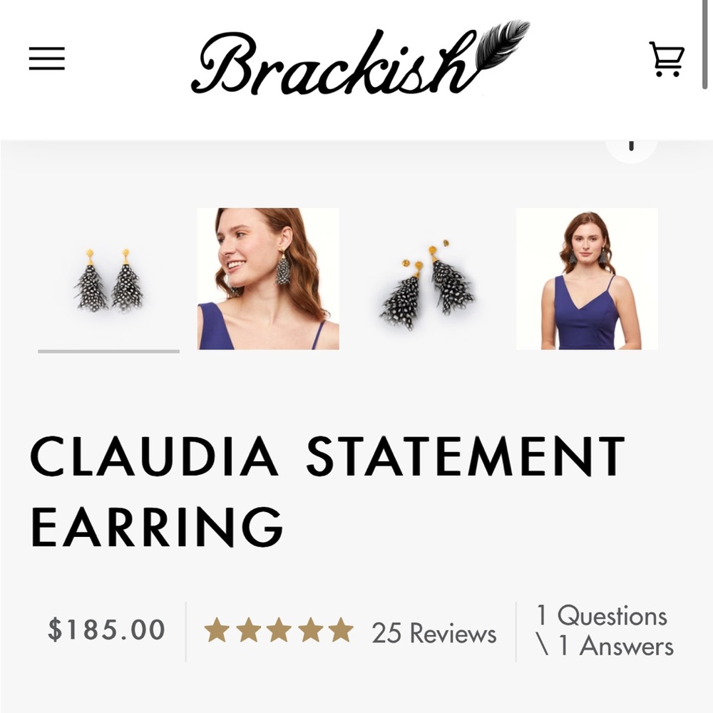 Gold Top Black & White Feather Drop Earrings - Picture 11 of 12